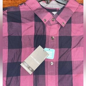 NWT Van Heusen Dress Shirt Never Tuck 2XL Maroon Long Sleeve Detailed Printed
